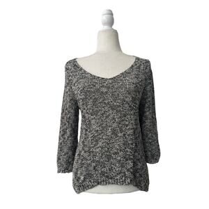 Style & Co Marled Scoop Neck Sweater  Black Winter White Medium